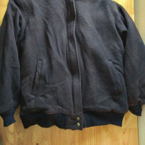 Vintage L.L. Bean Wool Lined Bomber Jacket Coat Navy Blue - Picture 2 of 9